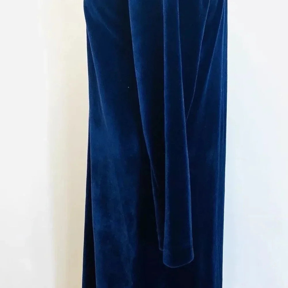 CJ Women Long Sleeve Knee Length Velvet Embroidered Blue Dress Size Large 36-38 - Picture 7 of 12